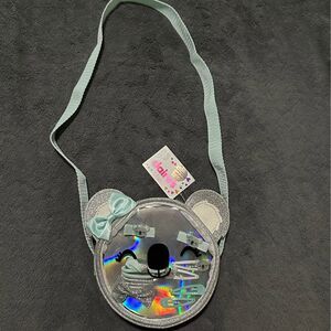 NEW Claire’s Sparkly Koala Bear Clear Purse W/ Hair Accessories